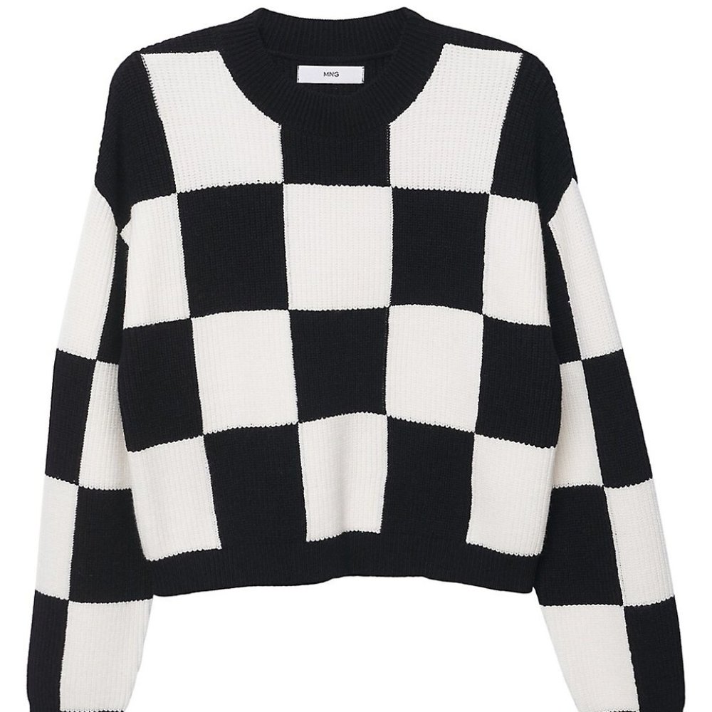 Mango Checks Knitted Sweater NWOT XS